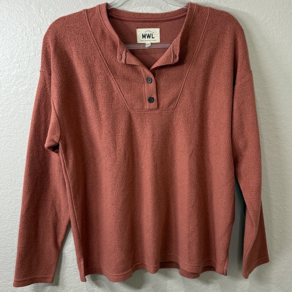 Madewell MWL Teddy Fleece Henley Pullover Womens S Terracotta Comfy Sweatshirt
